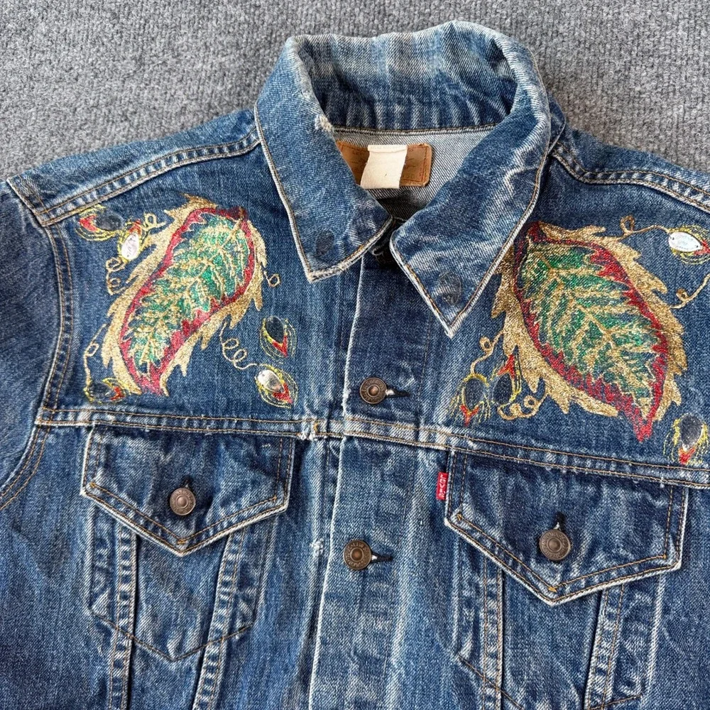 Vintage 70s Levis Jacket Mens 50 2XL Blue Glitter Art Type 3 Made in USA